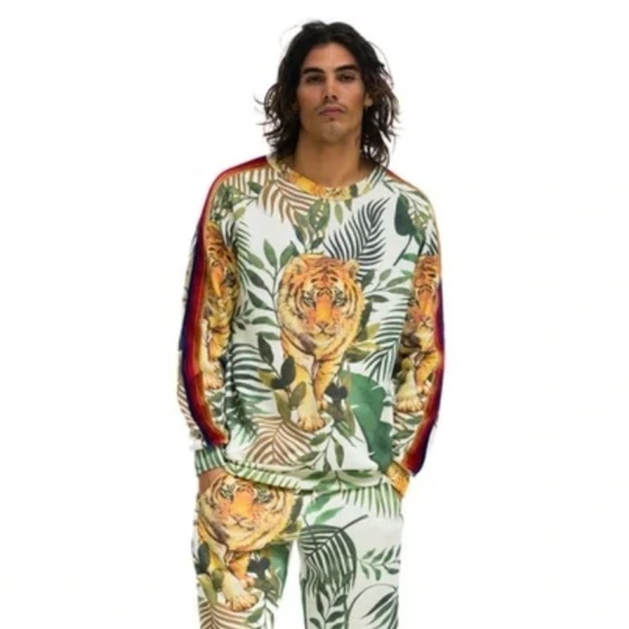 RARE Aviator Nation Unisex Jungle Tiger Classic Velvet Crewneck Sweatshirt XS - Picture 8 of 8